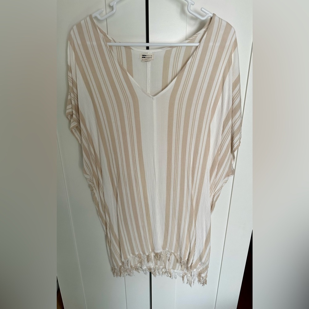 Billabong Beige and White Striped Swim Coverup